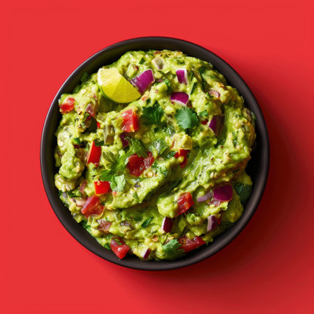 Fresh Homemade Guacamole with Lime, Red Onion, and Cilantroの素材
