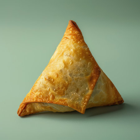 A crispy golden brown samosa pastry with delicious filling.の素材
