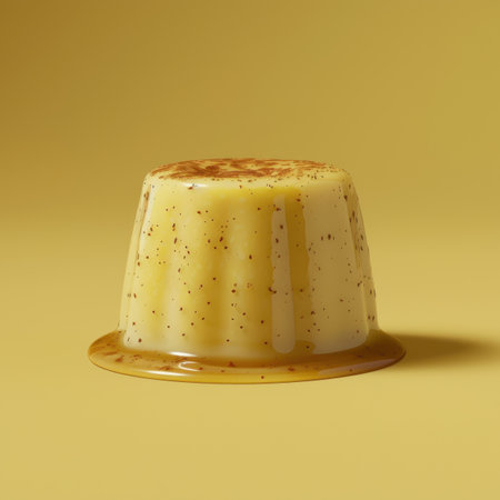 Scrumptious vanilla custard pudding dessert with a luscious golden syrup drizzle.の素材
