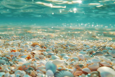 Underwater seascape with seashells and sunlightの素材