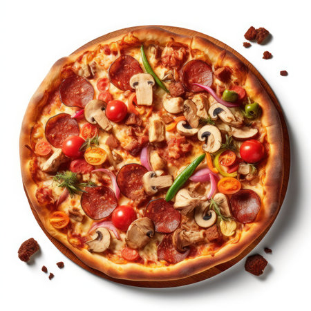 A delectable meat lover's pizza with an assortment of cured meats and fresh toppings.の素材