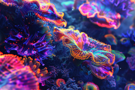 A close-up view of colorful coral in an underwater reef.の素材