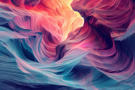 A close-up photograph of a colorful sandstone canyon, showcasing swirling patterns and vibrant hues.の素材