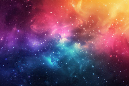 A colorful nebula with swirling gas clouds and scattered stars against a dark background.の素材