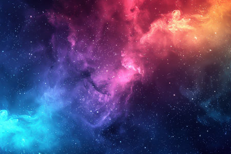 A vibrant cosmic nebula with swirling gas and countless stars illuminating the vast darkness of space.の素材