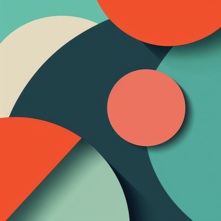 An abstract graphic design featuring overlapping circles of various colors with shadows creating a unique pattern.の素材