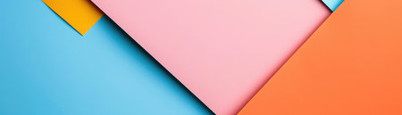 A colorful abstract design with a pink triangle surrounded by blue, orange, and yellow triangles.の素材