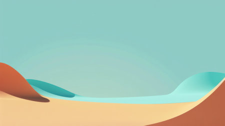 A minimal abstract image featuring wavy lines in soft orange, yellow, and turquoise colors against a light blue background.の素材