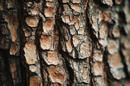 A close-up of the textured bark of a tree, showcasing its intricate pattern of cracks and scales.の素材