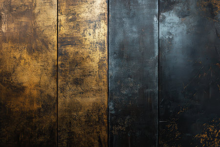 A close-up image of vertical panels in gold and black metallic finishes, showcasing an abstract and textured surface.の素材