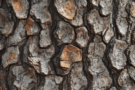A detailed image of a rough, textured tree bark with a mix of brown and grey tones.の素材