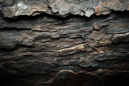A close-up image showcasing the rough, weathered texture of dark grey rock.の素材