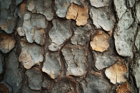 A close-up photograph of the textured bark of a tree, revealing a complex pattern of cracks and flakes in shades of brown and grey.の素材