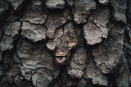 A close-up image showcasing the intricate texture of cracked and rough tree bark, revealing its natural beauty and organic patterns.の素材