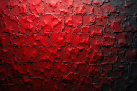 A close-up of a red brick wall with a rough, uneven surface, showcasing the intricate texture of the brickwork.の素材