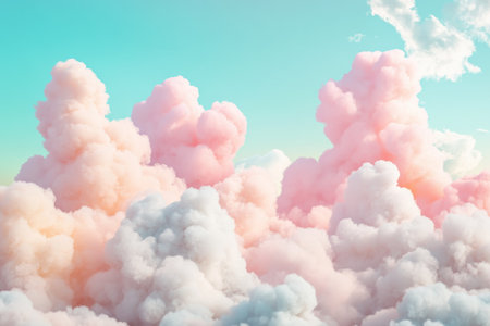 An image of a pastel-colored sky filled with fluffy clouds, creating a dreamy and ethereal atmosphere.の素材