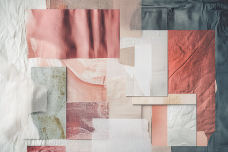 A collage of various textured papers, arranged in a geometric pattern, with predominantly earthy tones and a subtle color gradient.の素材