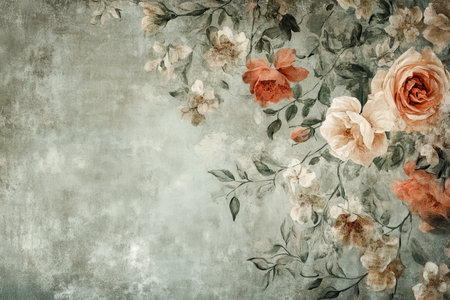 A watercolor painting showcasing a cluster of roses and leaves against a textured background, emphasizing the beauty of floral details.の素材