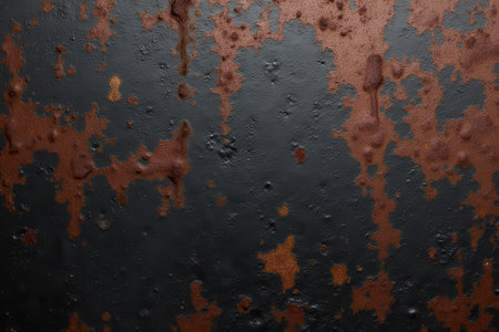 A close-up shot of a rusted metal surface with flaking paint, displaying a textured and distressed aesthetic.の素材
