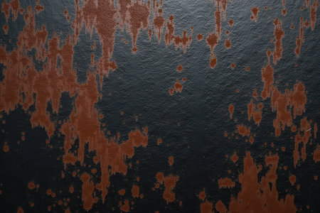 A close-up shot of a rusty metal surface with a dark background, showcasing the texture and pattern of the rust.の素材