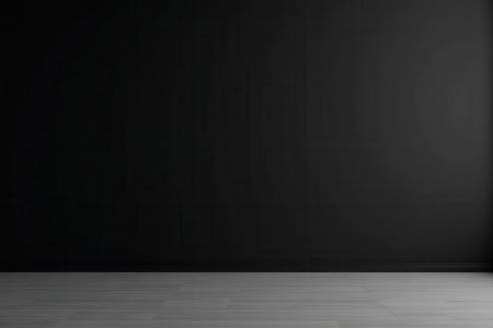 A minimalist interior with a black wall and a white wooden floor, creating a simple and clean design.の素材