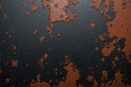 An abstract image of copper paint splashes on a black background, creating a textured and artistic pattern.の素材