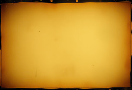 An old film frame with a yellowed and scratched surface and dark edges.の素材