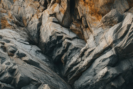 A close-up image of a rocky surface with gray and yellow rock formations.の素材