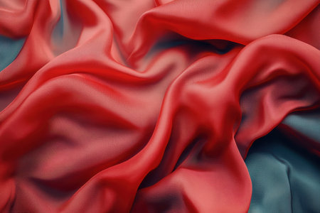 A close-up shot of a red fabric draped in soft folds, showcasing its texture and flowing nature.の素材