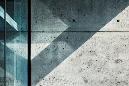 A close-up shot of a concrete wall with a glass panel and a diagonal shadow.の素材