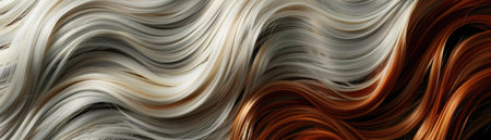 Hair strands of blonde and auburn colors flowing in a wavy patternの素材