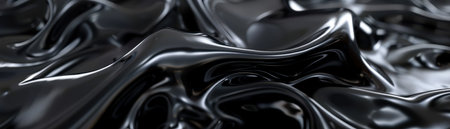 Dark reflective liquidlike substance with smooth flowing ripples and foldsの素材