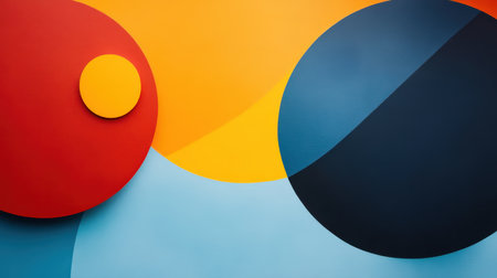 A minimalist image featuring overlapping colorful circles in shades of blue, yellow, red, and orange.の素材