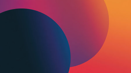 A minimalist abstract background featuring three overlapping circles with a gradient color scheme.の素材