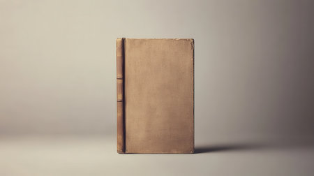 A vintage book with a leather binding and a textured cover, closed and isolated on a white background.の素材