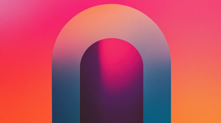 A stylized, abstract archway with a gradient color scheme, forming a modern and minimalist visual.の素材