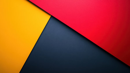 A minimalist abstract image with three vibrant color blocks in red, yellow, and blue, creating a geometric pattern.の素材