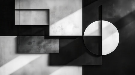A minimalist abstract design featuring black, white, and grey shapes with light and shadow interplay.の素材