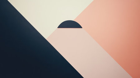A minimalist abstract composition featuring a black semicircle shape against a backdrop of white, peach, and navy blue colors.の素材