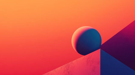 A blue sphere sits on a diagonal plane that changes from pink to purple.の素材