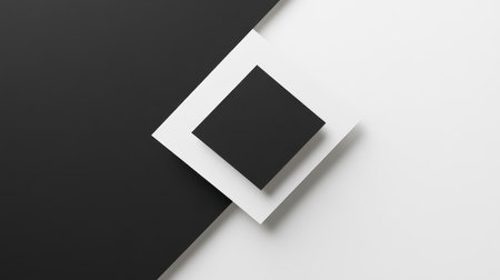 A black square sits within a white square, against a background split into black and white.の素材