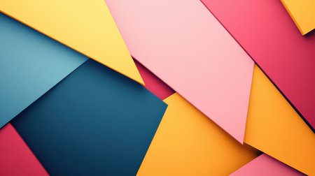 An abstract image showcasing a geometric pattern with yellow, pink, red, and blue shapes forming a modern, minimalist design.の素材