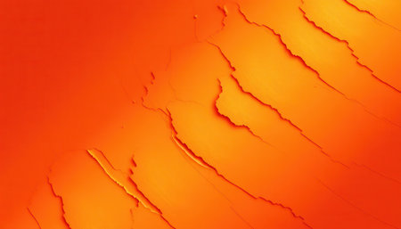 The image shows an abstract orange textured background with a cracked and layered surface design.の素材