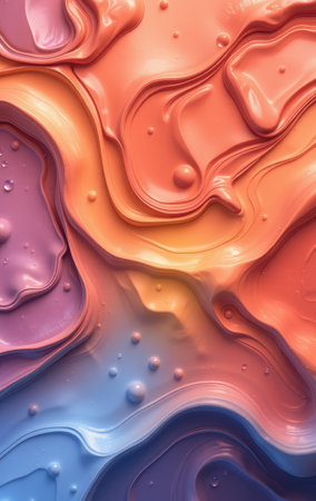 An abstract image showcasing swirling pastel colors with embedded bubbles creating a smooth and visually appealing texture.の素材