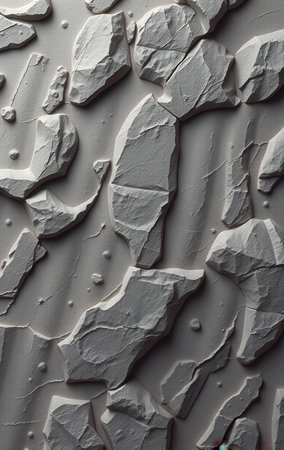 A detailed close-up image showcases a textured surface resembling fragmented gray stones or rock formations.の素材