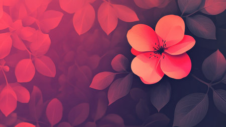 A stylized coral flower is prominently featured against a backdrop of dark red leaves, creating a visually striking contrast.の素材