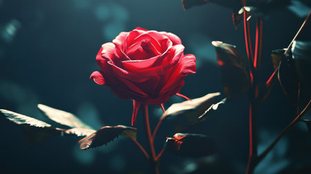 A vibrant red rose stands out against a dark background showcasing its beauty and elegance.の素材