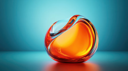 A vibrant orange and clear glass sculpture against a blue backdrop.の素材