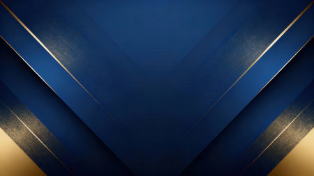 Dark navy blue geometric design with intersecting layered panels forming an inward V, featuring detailed brushed metallic gold accents and precise shadow lines suggesting deep dimensionality.の素材