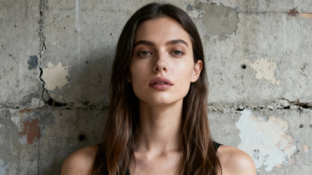 Detailed  shot highlighting a sophisticated brunette womanの素材